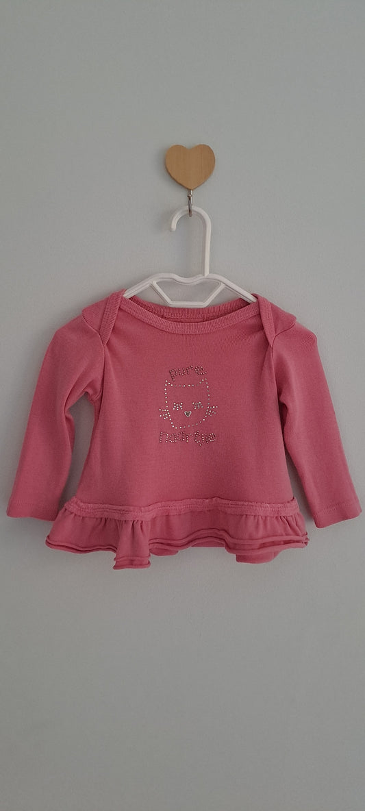 Naartjie Pink Long-Sleeve Kitten Peplum Top 0-3 Months