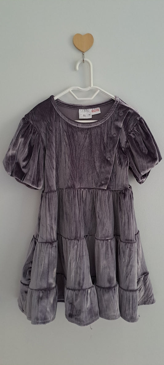 Zara Kids Purple Tiered Velvet Party Dress 2-3 Years