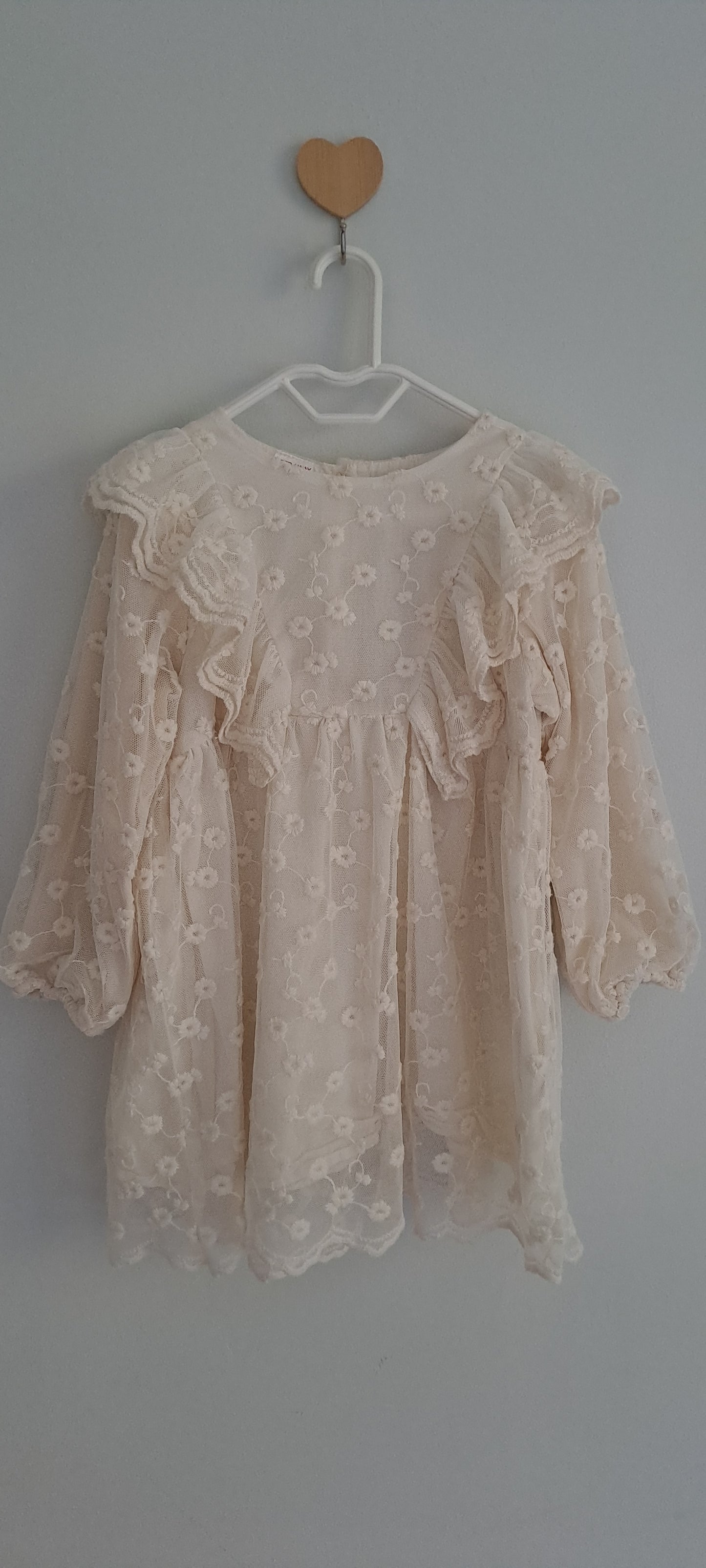 Zara Kids Ecru Embroidered Tulle Boho Dress 2-3 Years