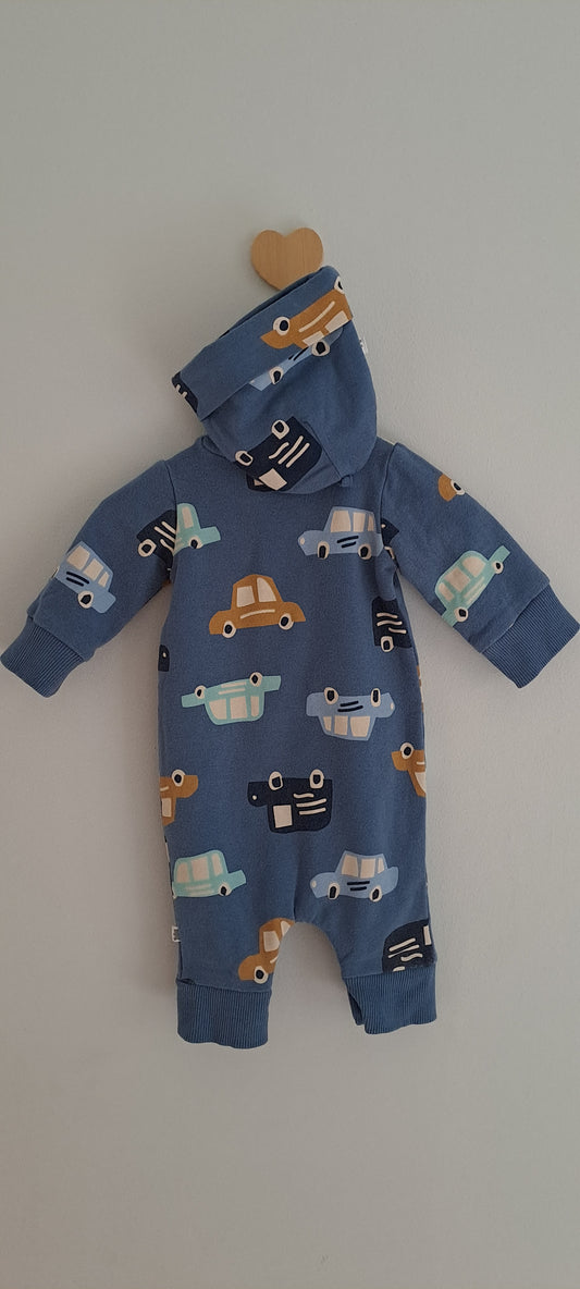 Woolworths Fleece-Lined Vintage Car Romper & Beanie Set Newborn