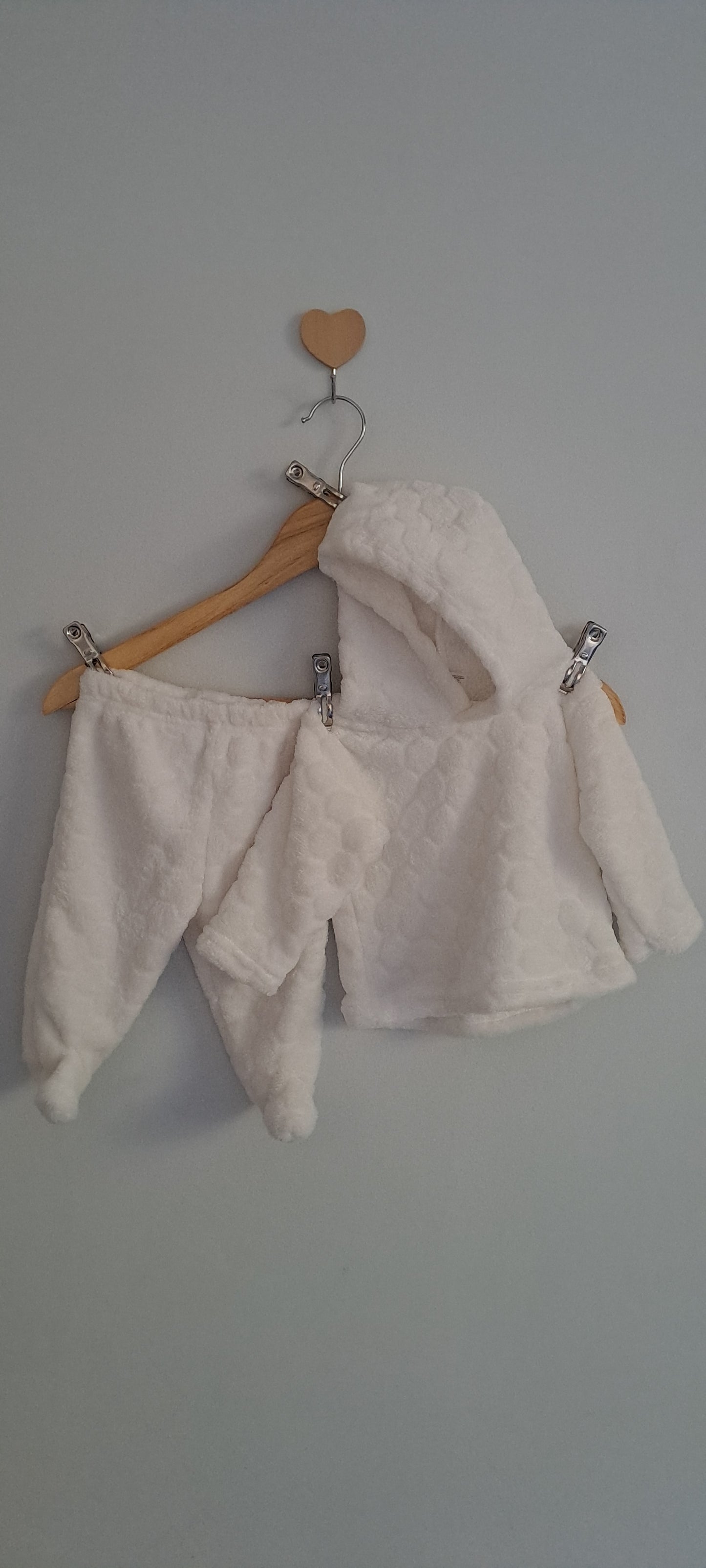 MRP RT Baby White Bubble Fleece Hoodie & Footed Trousers Set 0-3 Months