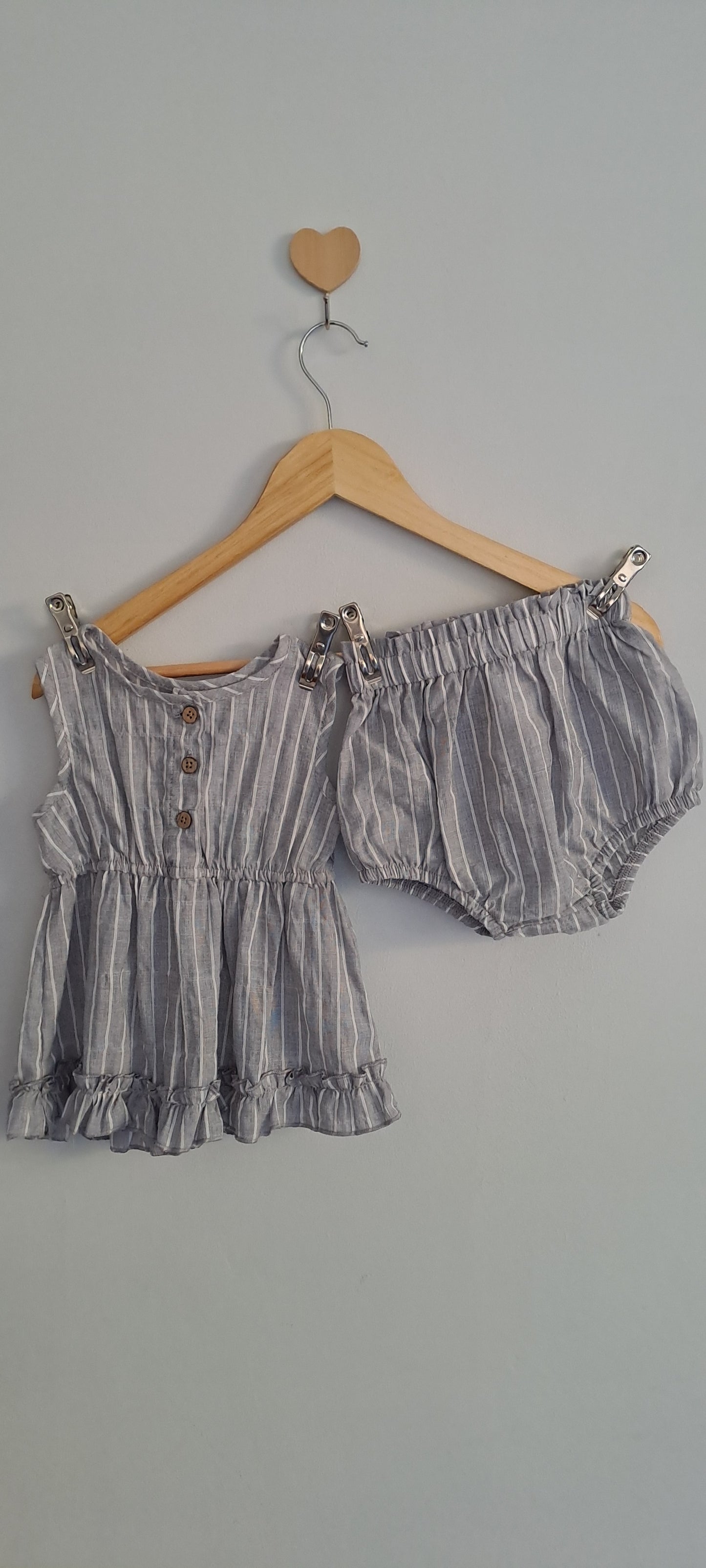 Made 4 Baby Grey & White Stripe Sleeveless Tunic Top & Bloomers Set 6-12 Months