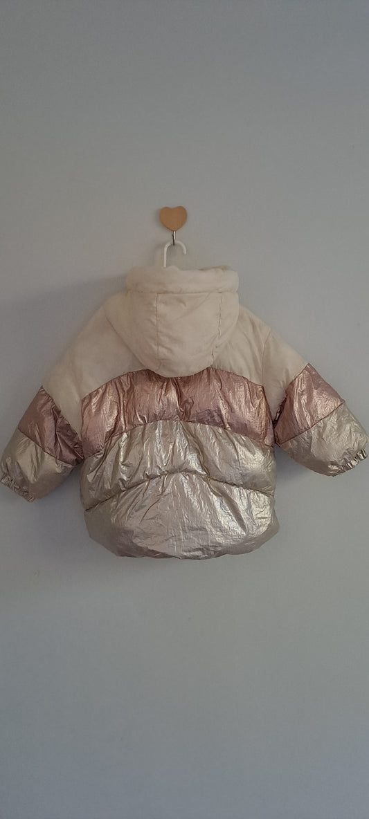 Zara Kids Metallic Colourblock Puffer Jacket 2-3 Years