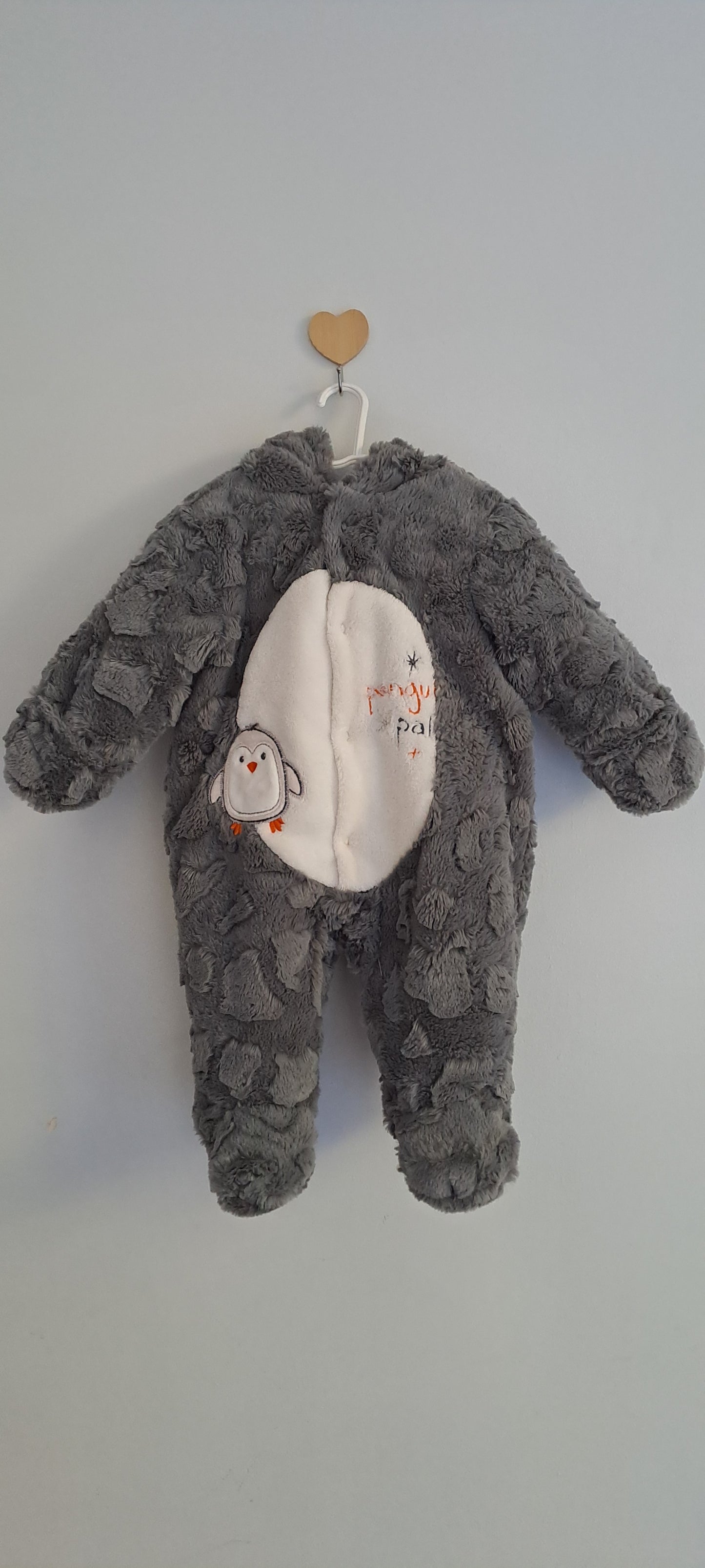 Babies R Us Penguin Pals Charcoal Bubble Fleece Pramsuit 0-3 Months