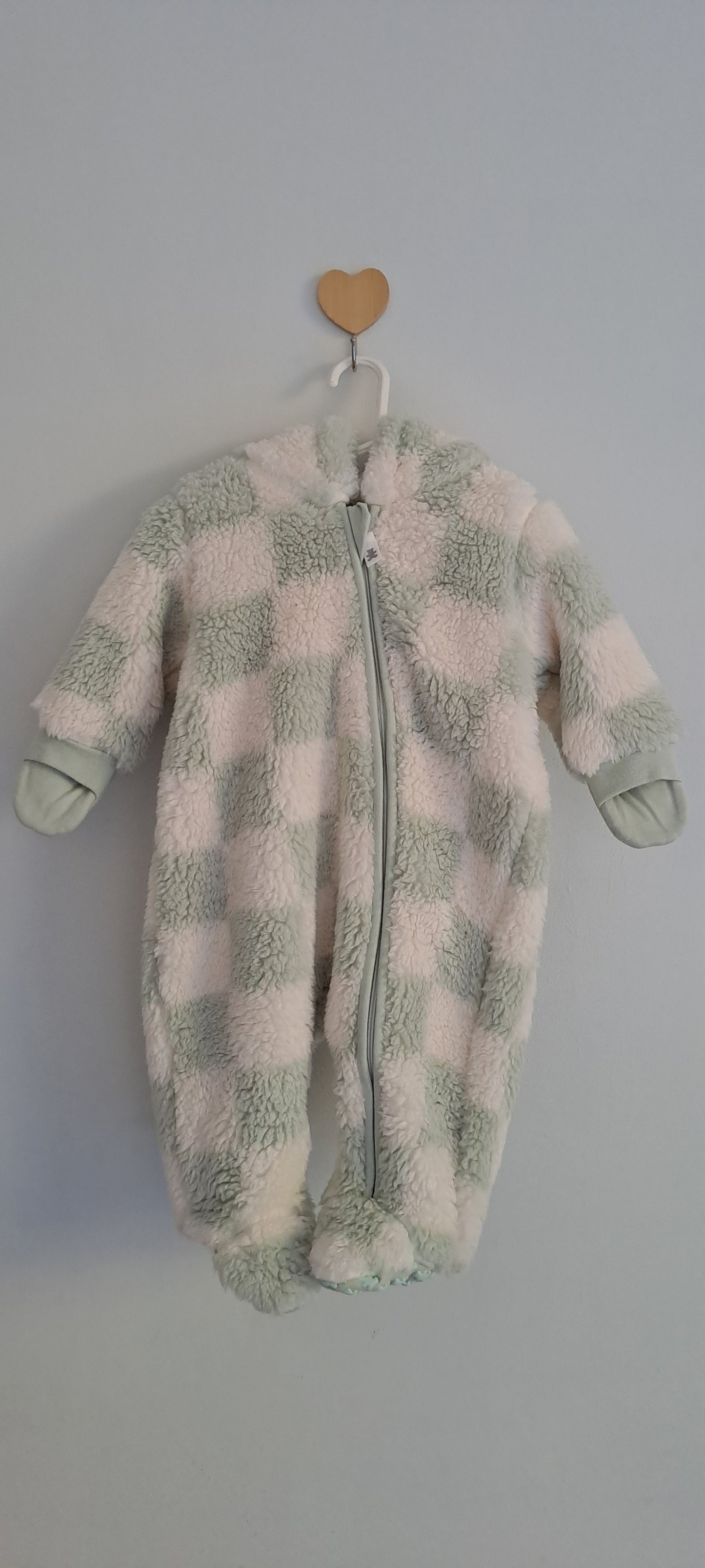 Woolworths WooliesBabes Sage Green Check Sherpa Fleece Pramsuit 1-3 Months