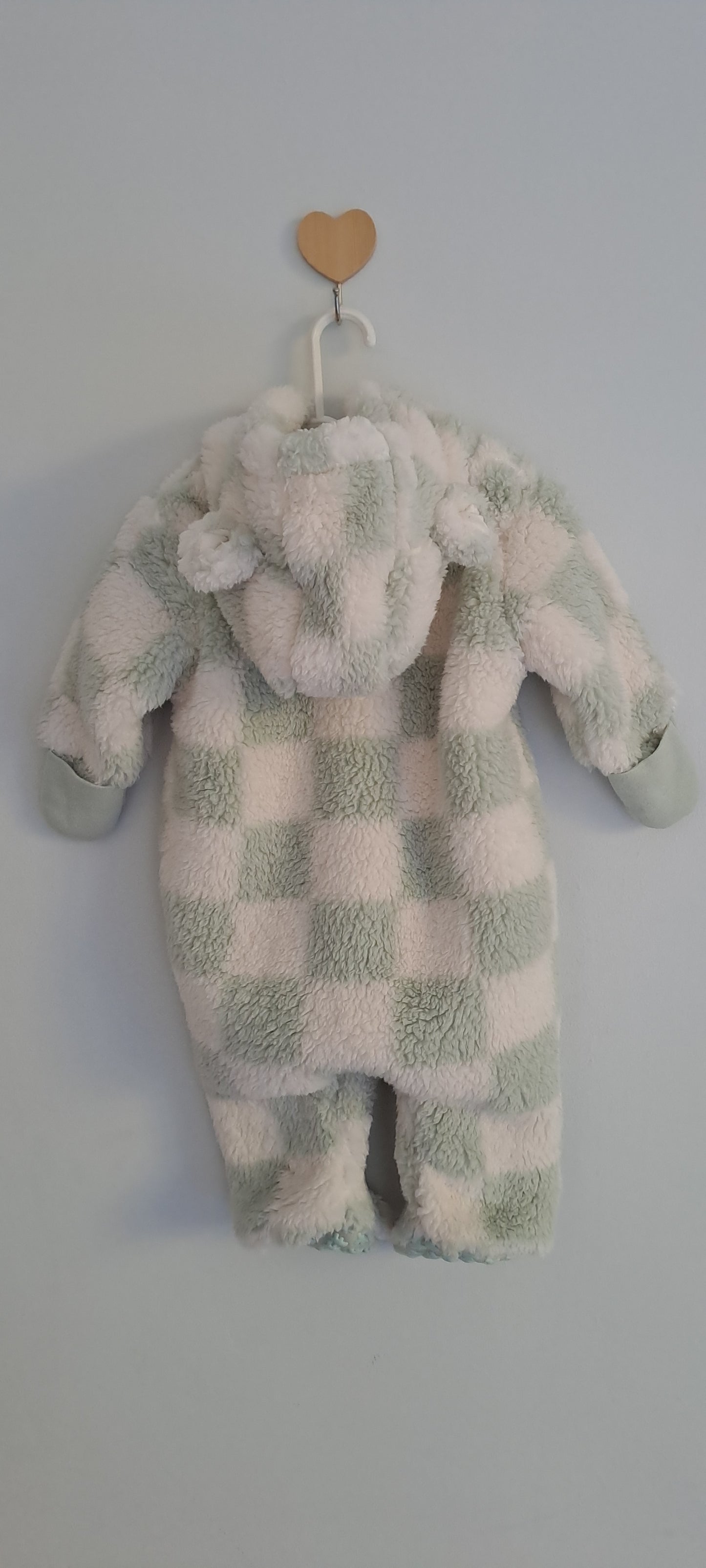 Woolworths WooliesBabes Sage Green Check Sherpa Fleece Pramsuit 1-3 Months