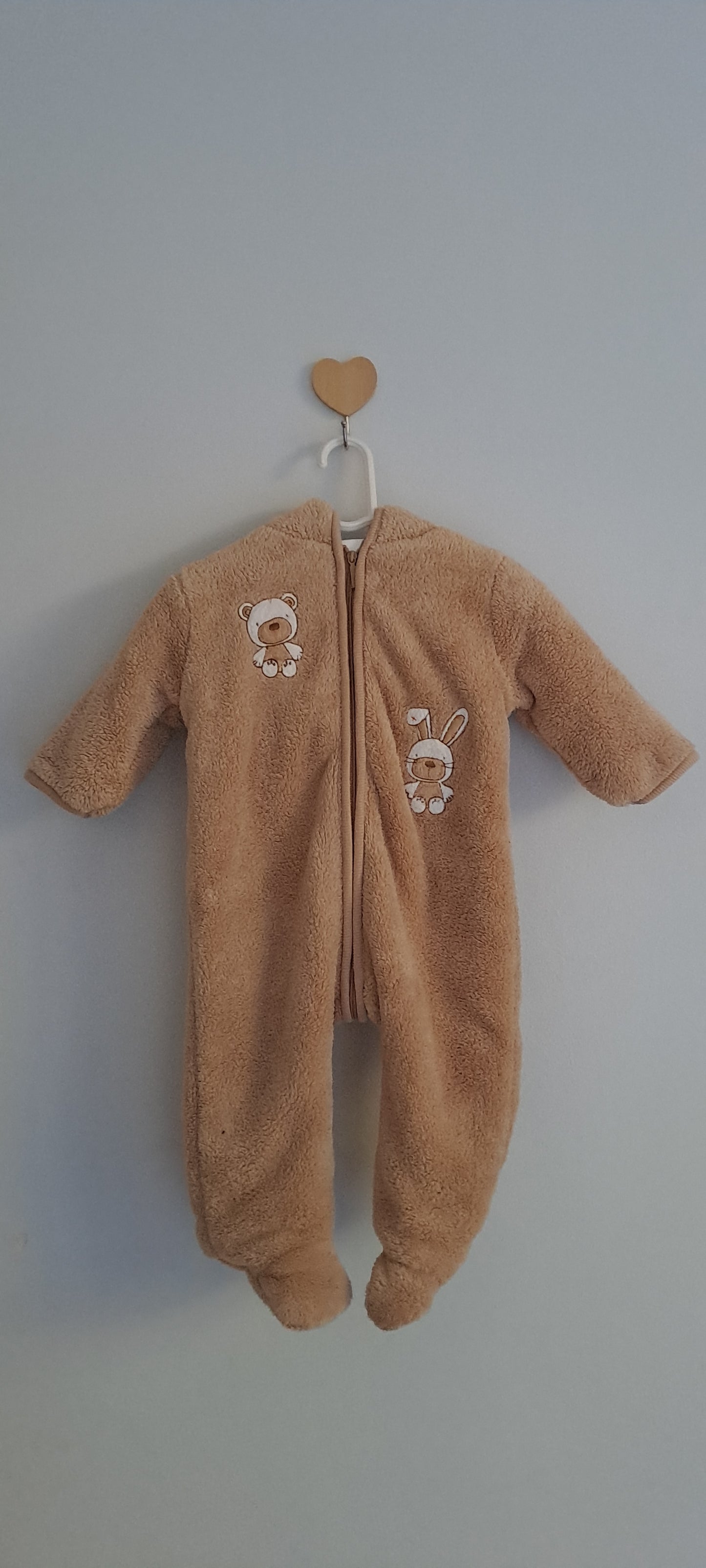 Absorba Camel Sherpa Fleece Teddy & Bunny Pramsuit 3-6 Months