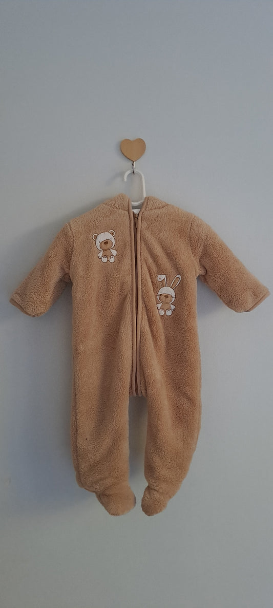 Absorba Camel Sherpa Fleece Teddy & Bunny Pramsuit 3-6 Months