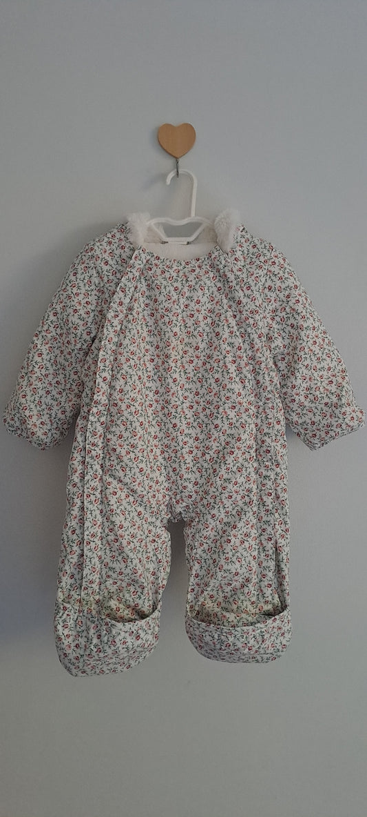 H&M Pink & Maroon Floral Quilted Snowsuit 1-2 Months