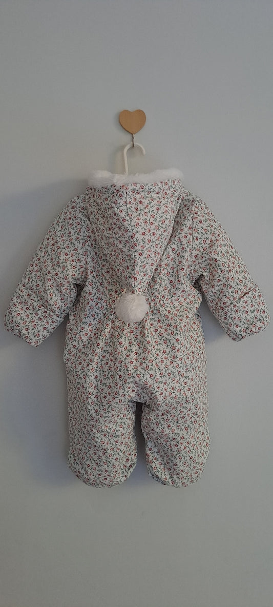 H&M Pink & Maroon Floral Quilted Snowsuit 1-2 Months