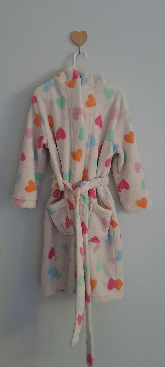 Woolworths Heart Print Coral Fleece Hooded Dressing Gown 3-4 Years