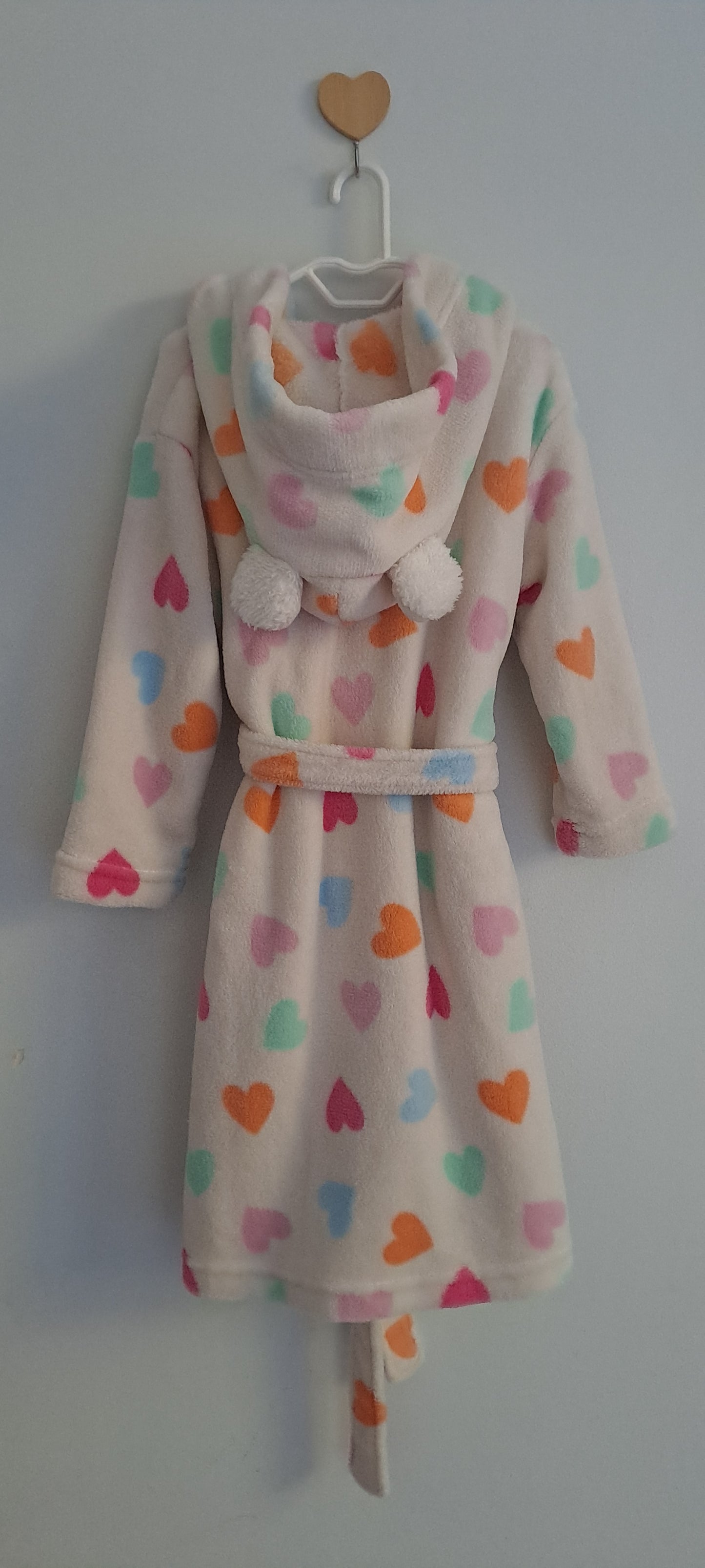 Woolworths Heart Print Coral Fleece Hooded Dressing Gown 3-4 Years
