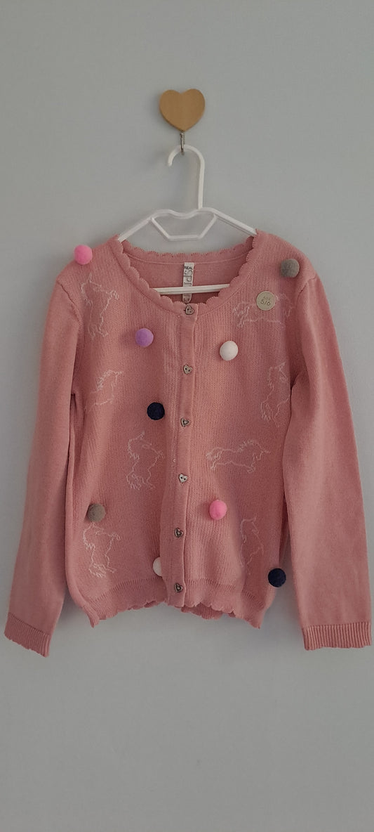 Real Kids Dusty Pink Pom-Pom Unicorn Cardigan 5-6 Years
