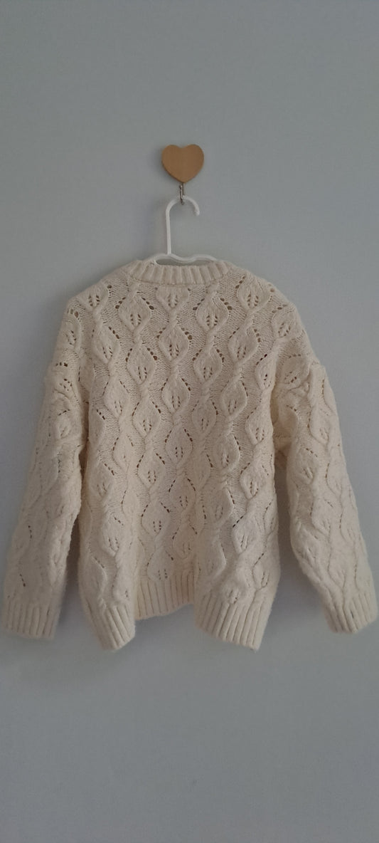 Zara Kids Cream Cable Knit Embroidered Flower Jumper 3-4 Years