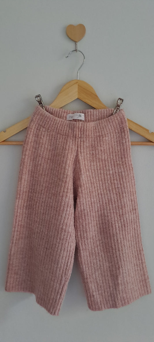 Zara Kids Pink Ribbed Wide-Leg Trousers | 3-4 Years