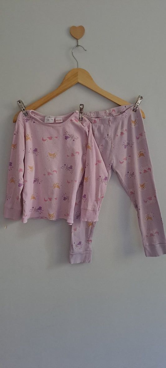 Zara Kids Lilac Ribbed Zebra Print Pyjama Set | 3-4 Years