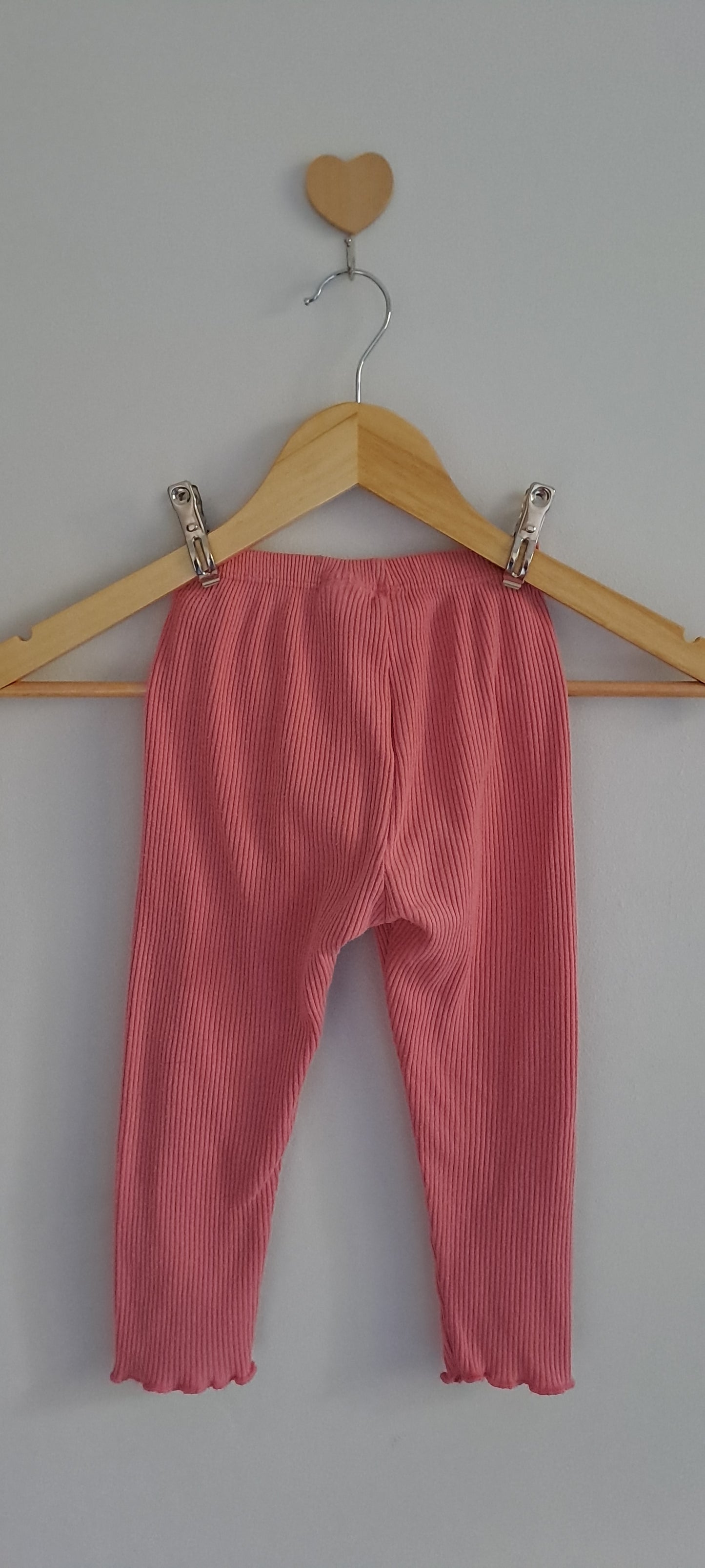 Zara Kids Pink Ribbed Leggings with Ruffle Detail | 2-3 Years