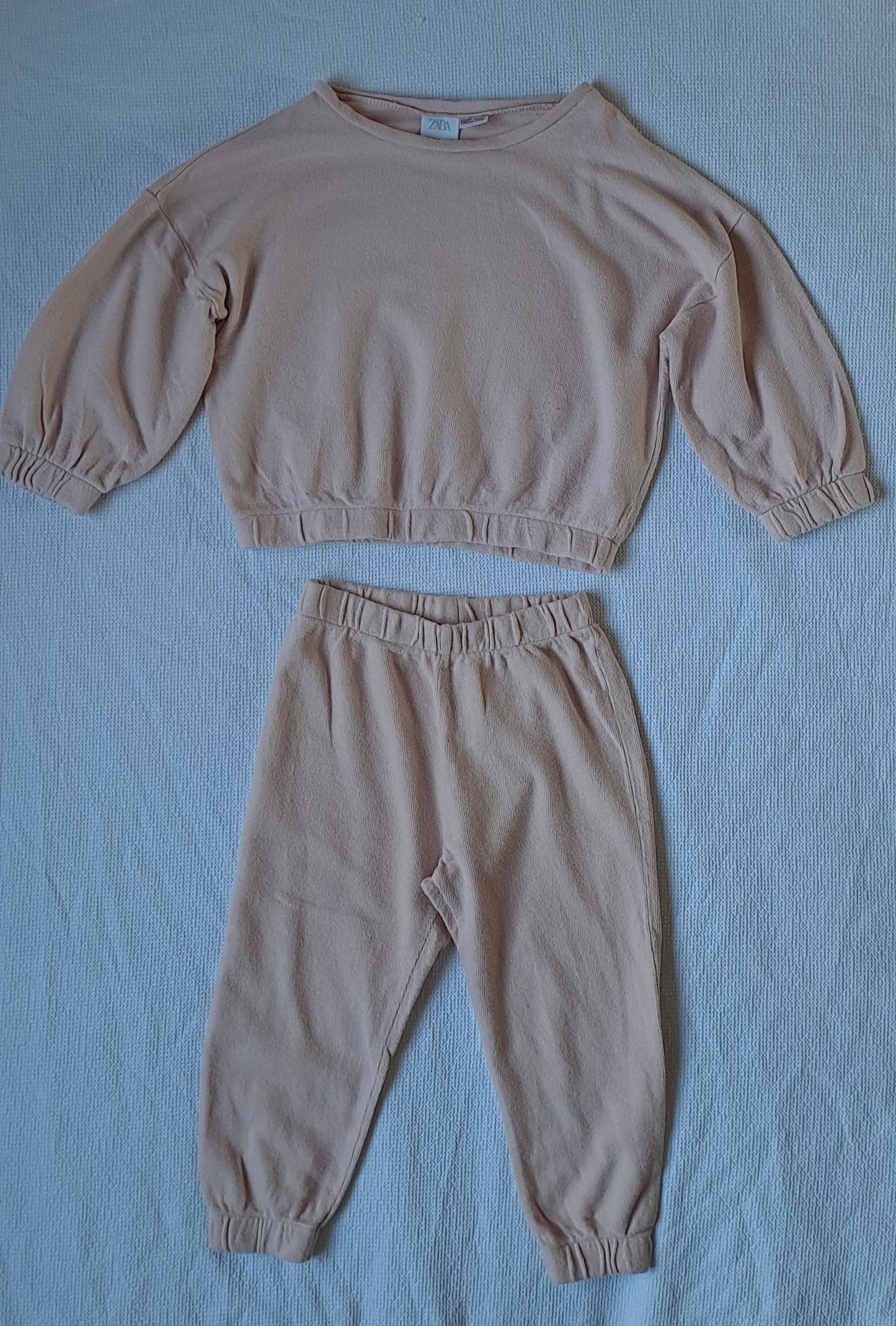 Zara Dusty Pink Waffle-Knit Joggers & Bubble Hem Sweatshirt Set | 2-3 Years