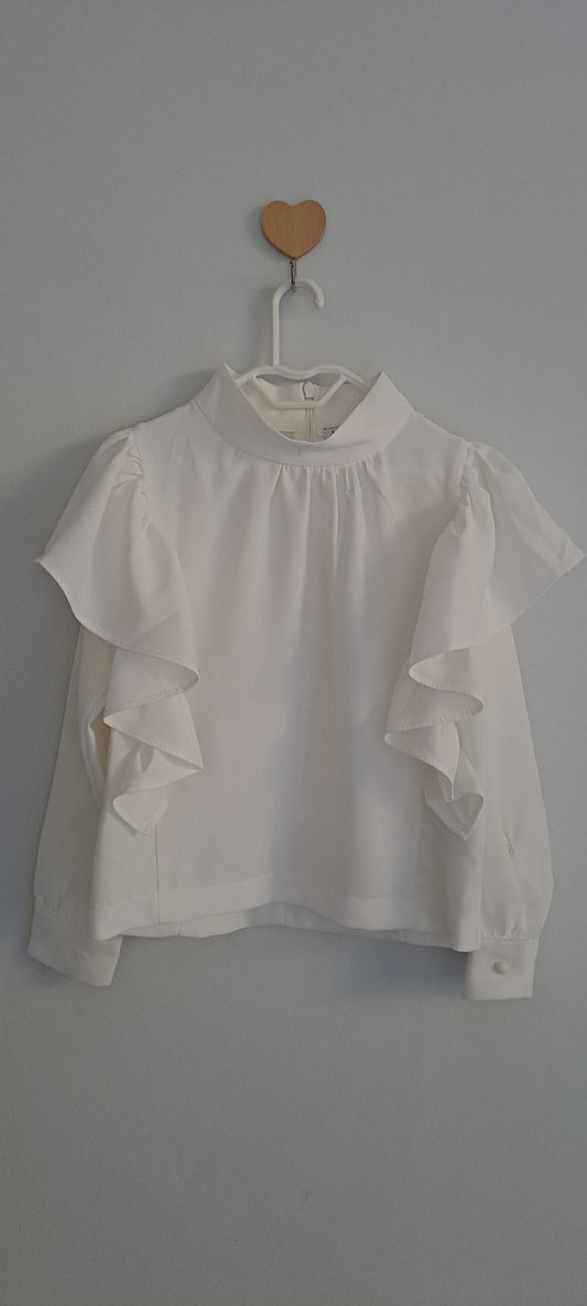 Mama Luma White Ruffle Mock-Neck Blouse 3-4 Years