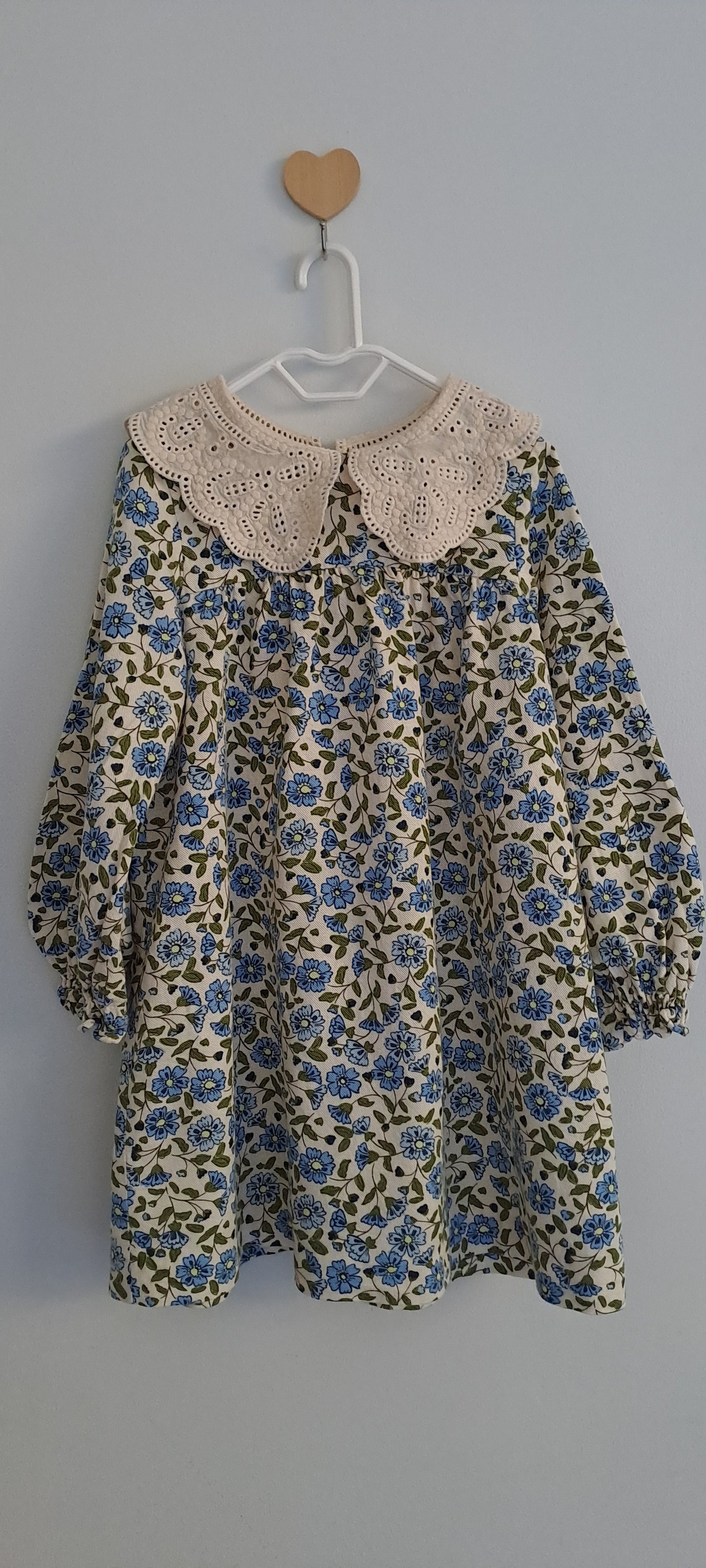 Zara Cream Blue Floral Peter Pan Collar Dress 4-5 Years