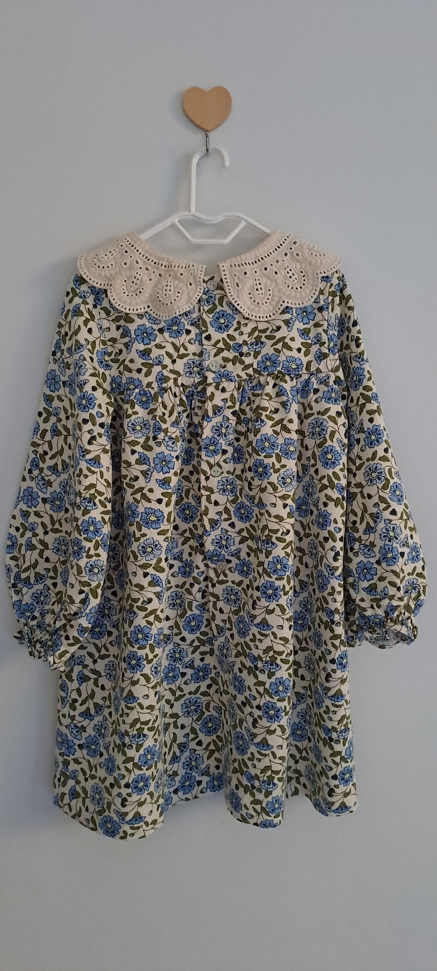 Zara Cream Blue Floral Peter Pan Collar Dress 4-5 Years