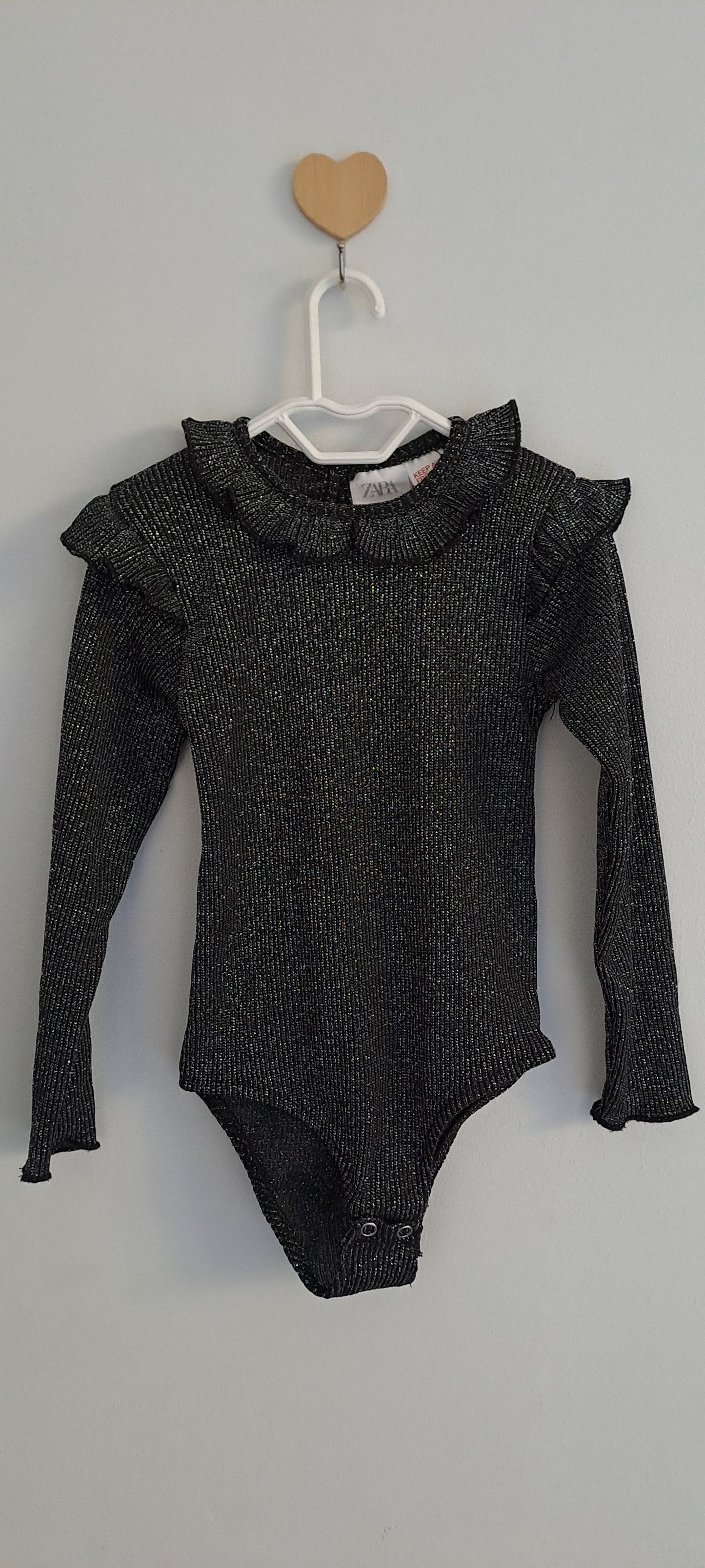 Zara Black Metallic Ruffle Collar Bodysuit 2-3 Years