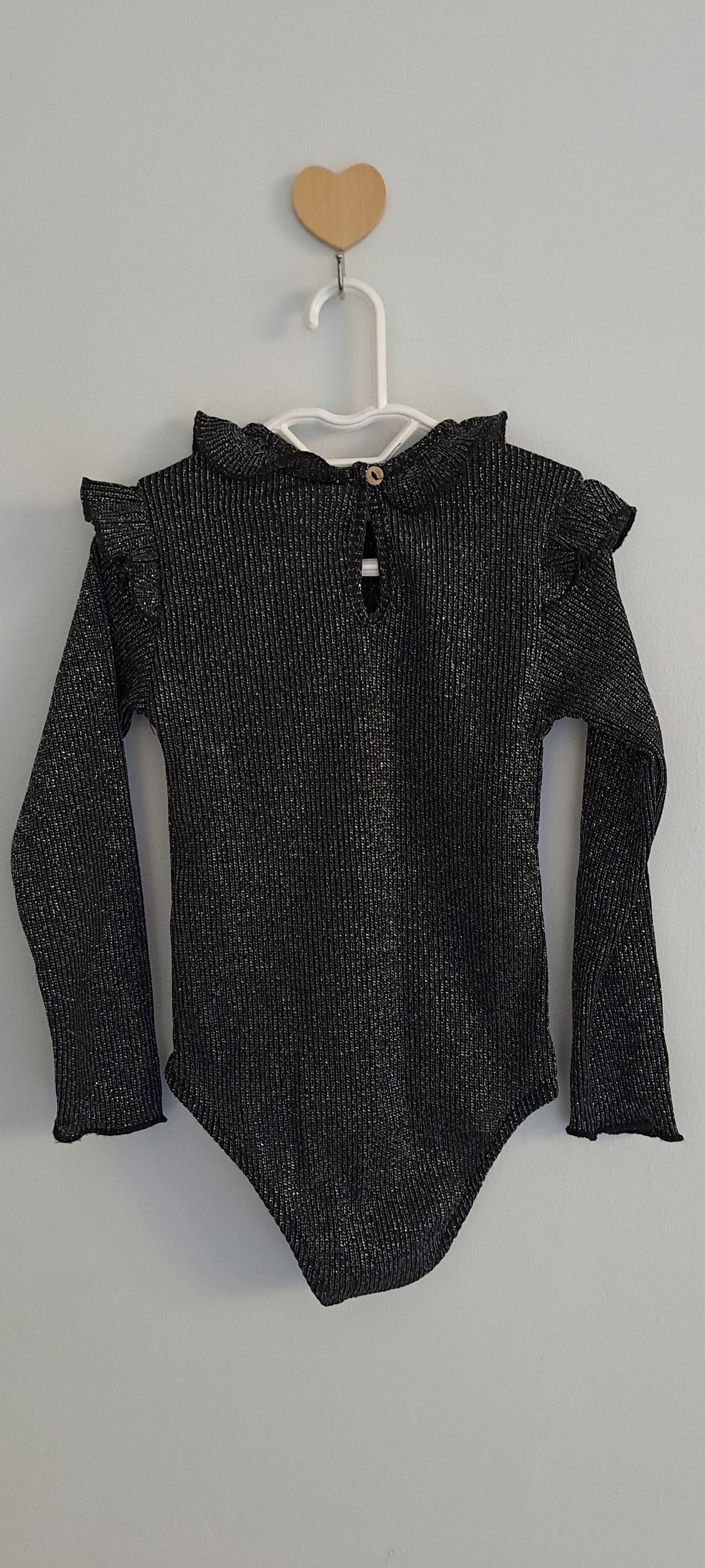 Zara Black Metallic Ruffle Collar Bodysuit 2-3 Years