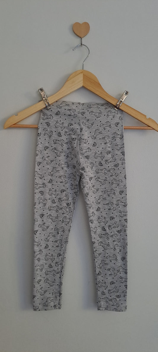 Real Kids Grey Marle Unicorn & Horse Print Leggings 4-5 Years