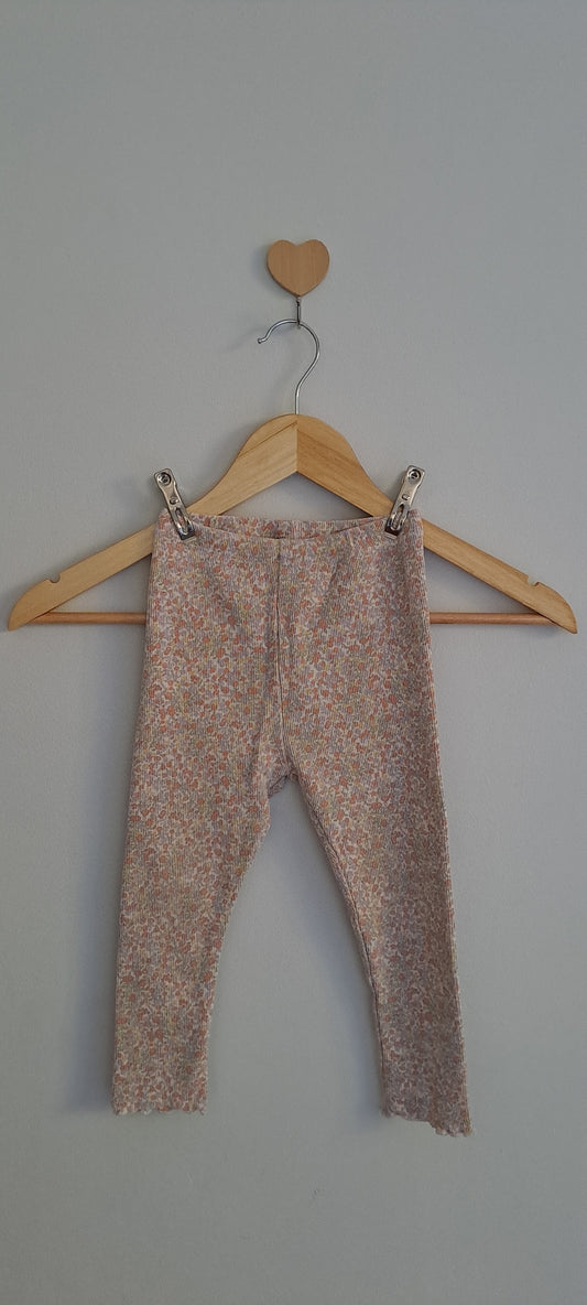 Zara Pastel Marl Ribbed Lettuce-Edge Leggings 2-3 Years