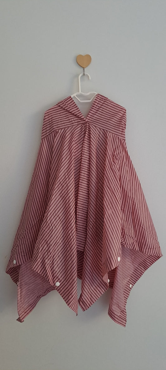 Red & White Striped Hooded Rain Poncho Kids