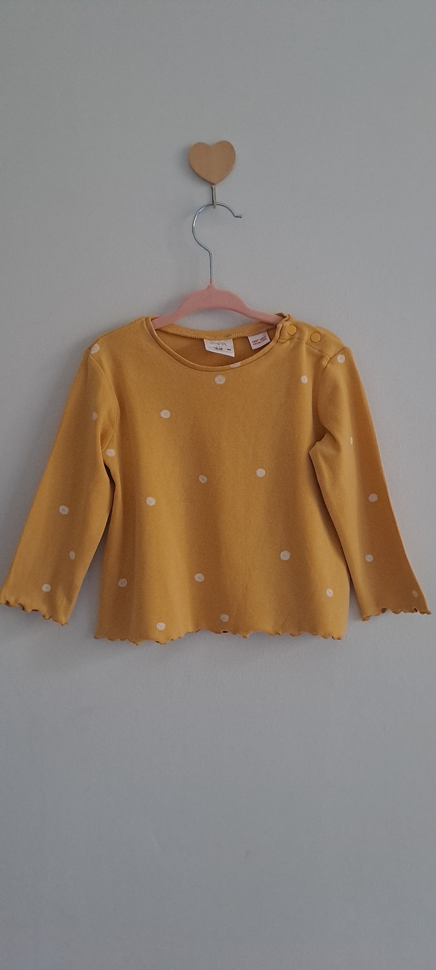 Zara Baby Girls Mustard Polka Dot Lettuce-Edge Top 12-18 Months