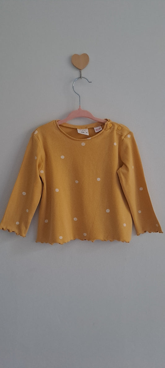 Zara Baby Girls Mustard Polka Dot Lettuce-Edge Top 12-18 Months