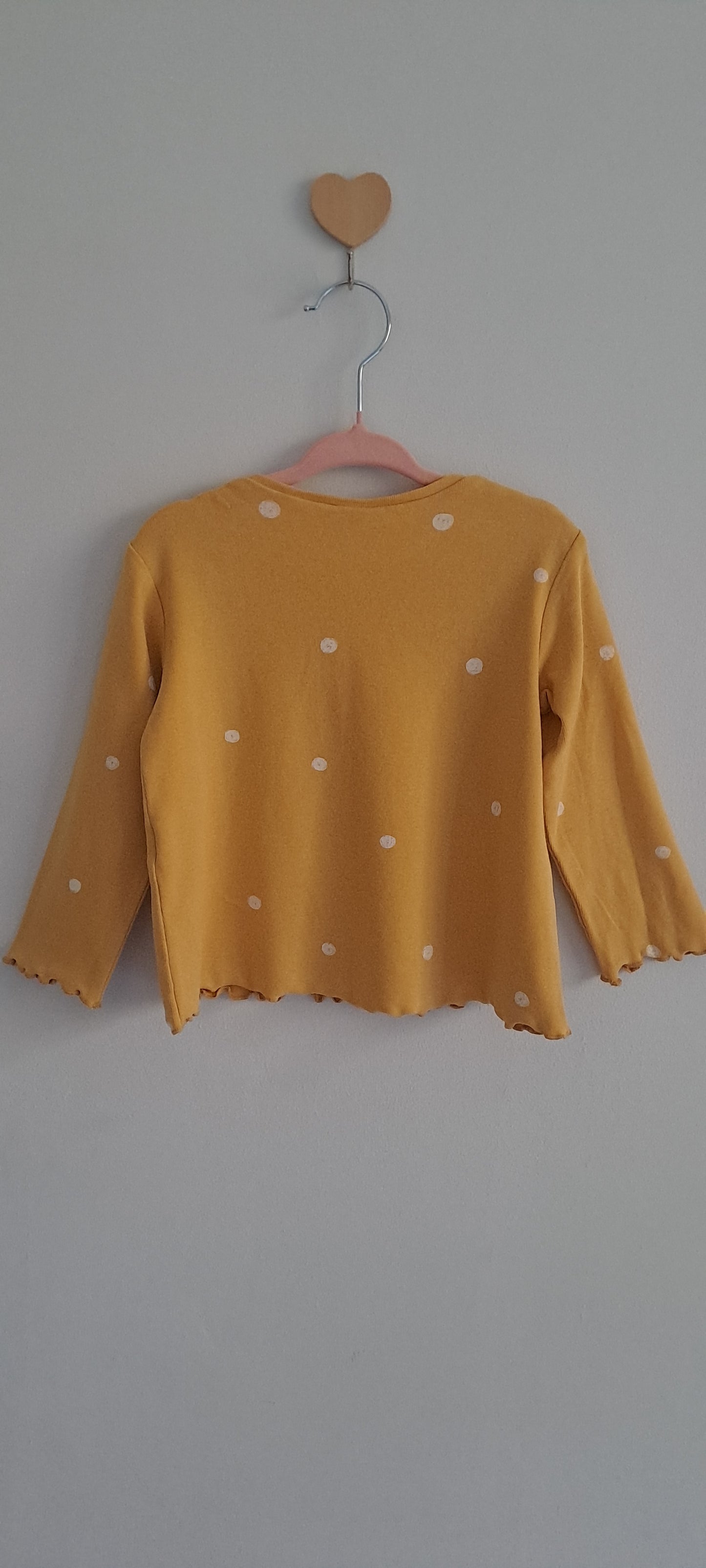 Zara Baby Girls Mustard Polka Dot Lettuce-Edge Top 12-18 Months