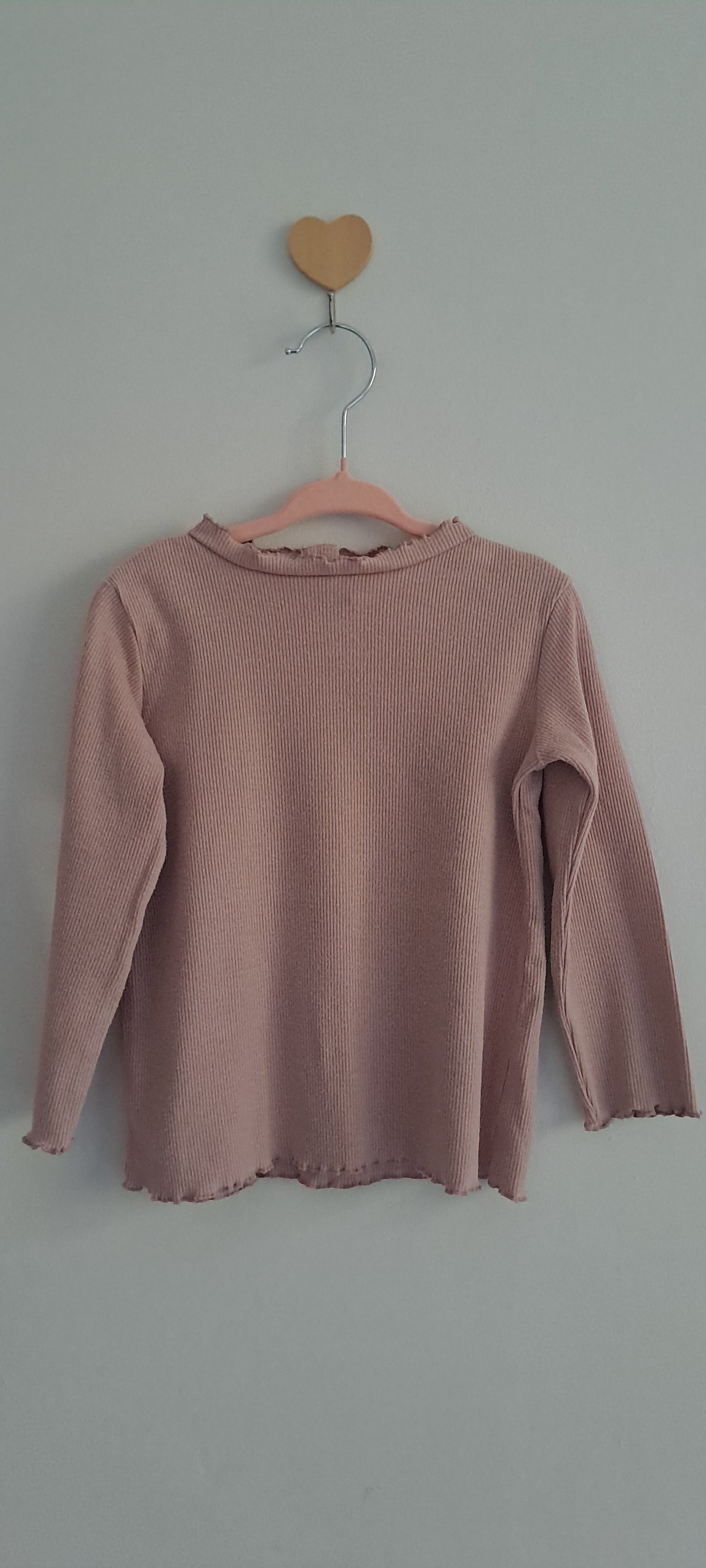 Zara Girls Mauve Pink Ribbed Lettuce-Edge Top 2-3 Years