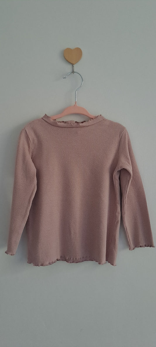 Zara Girls Mauve Pink Ribbed Lettuce-Edge Top 2-3 Years