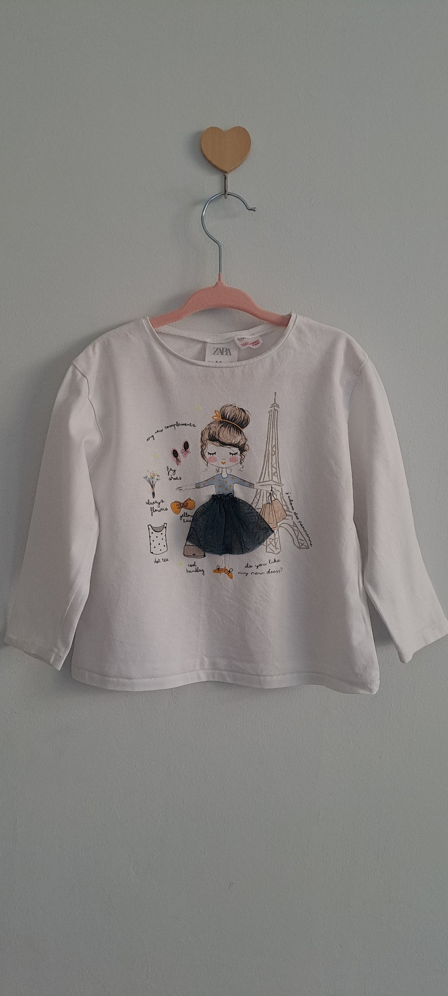 Zara Baby Girls "Dreaming in Paris" Graphic Long Sleeve Top 2-3 Years
