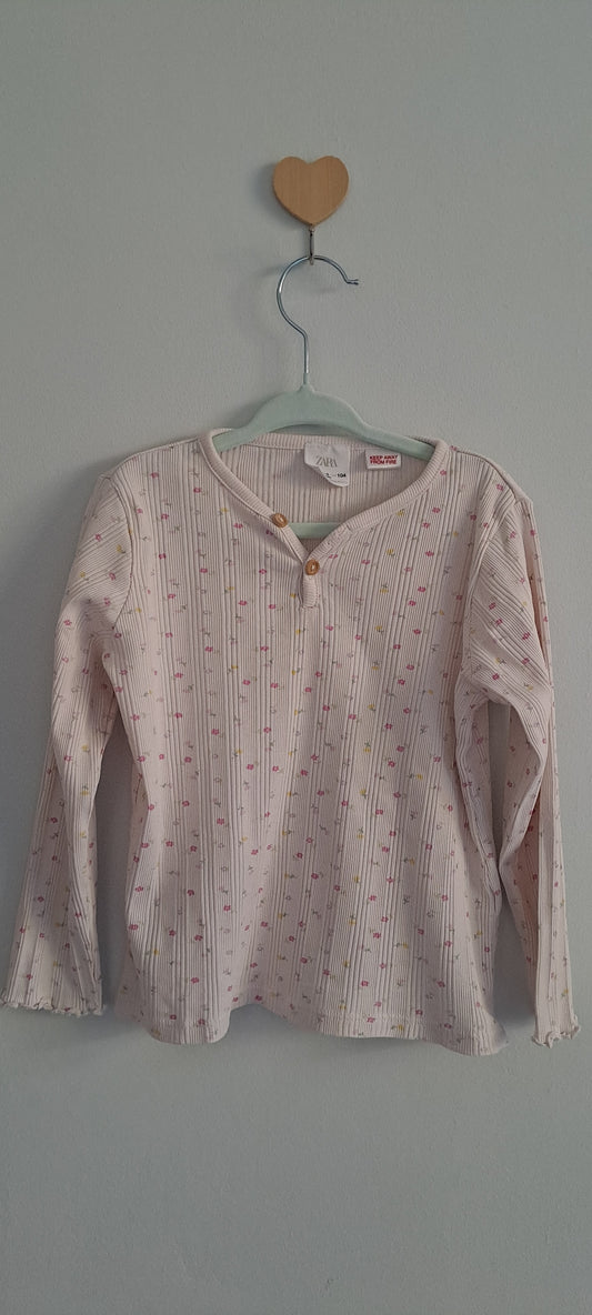Zara Girls Floral Ribbed Henley Top 3-4 Years