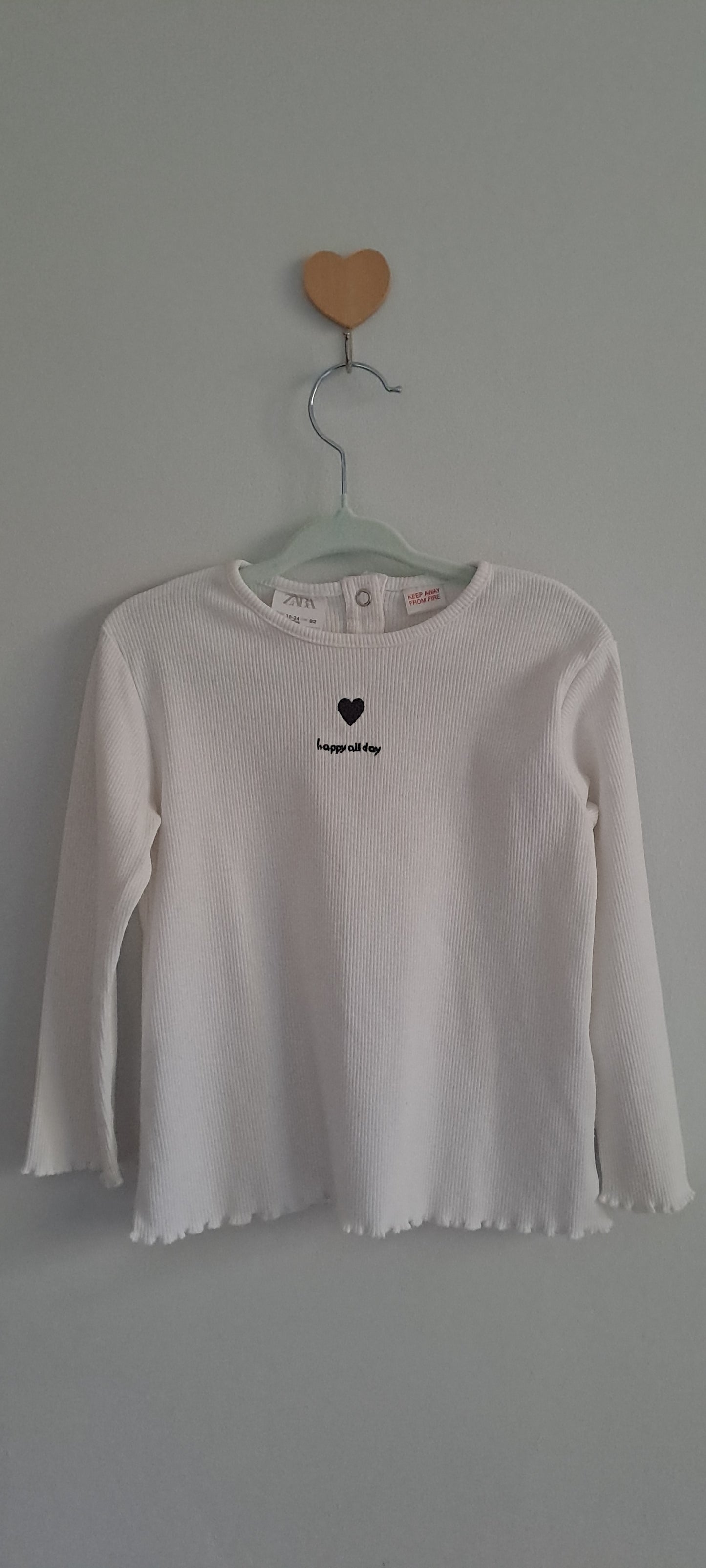Zara Baby Girls "Happy All Day" Ribbed Long Sleeve Top 18-24 Months