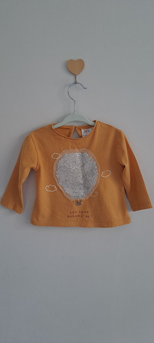 Zara Baby Girls Glitter Hot Air Balloon Graphic Tee 3-6 Months
