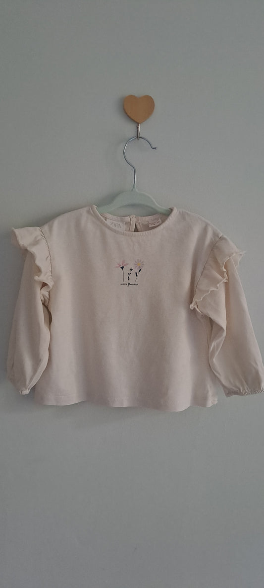 Zara Baby Girls Floral Embroidered Ruffle Top 12-18 Months