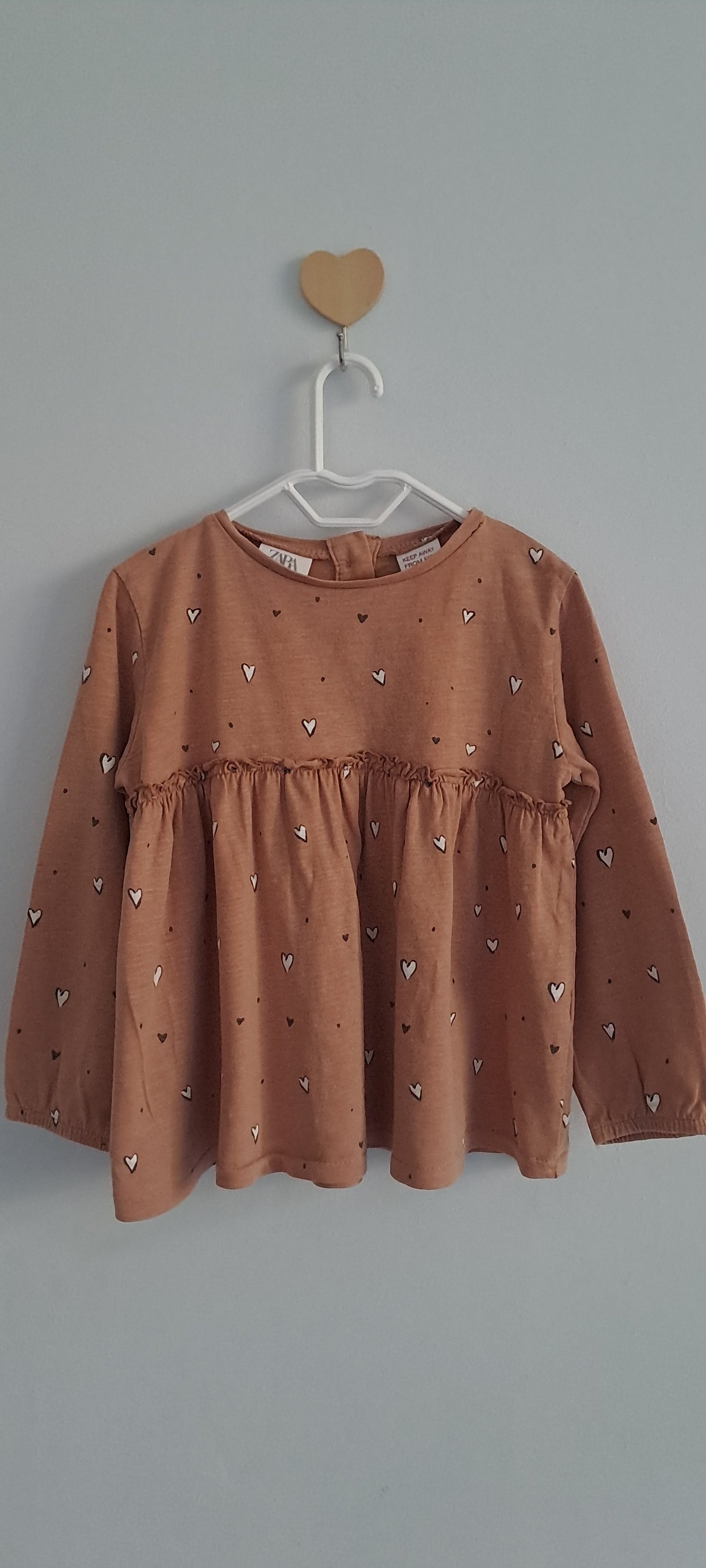 Zara Baby Girls Heart Print Ruffle Smock Top 2-3 Years