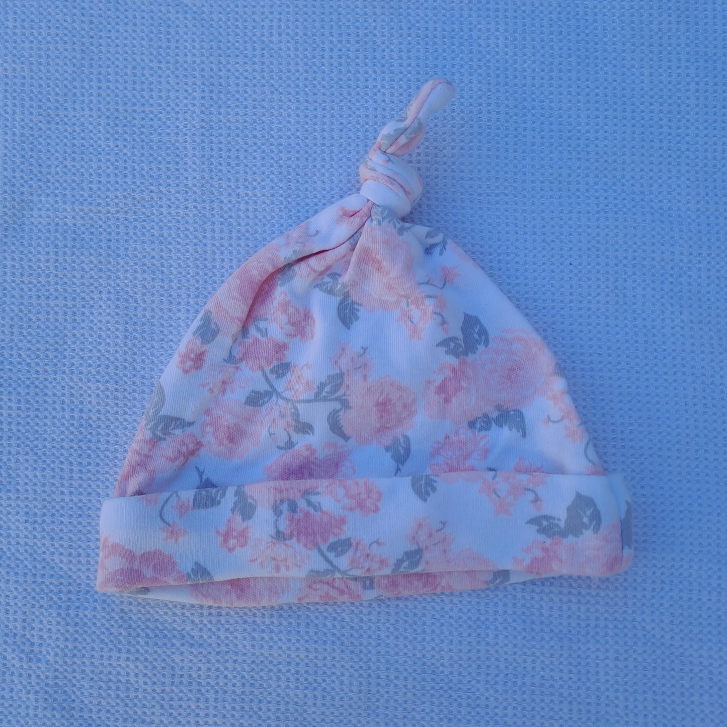 Oh Baby! Floral Top-Knot Beanie Pink Roses Newborn 0-3 Months