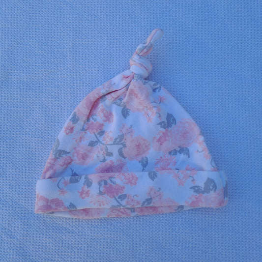 Oh Baby! Floral Top-Knot Beanie Pink Roses Newborn 0-3 Months