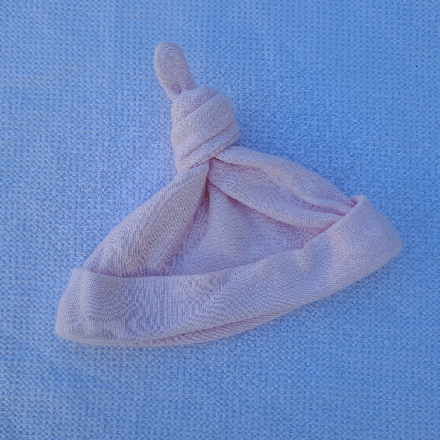 Newborn Plain Pink Cotton Top-Knot Beanie 0-1 Month