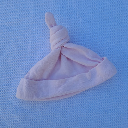 Newborn Plain Pink Cotton Top-Knot Beanie 0-1 Month