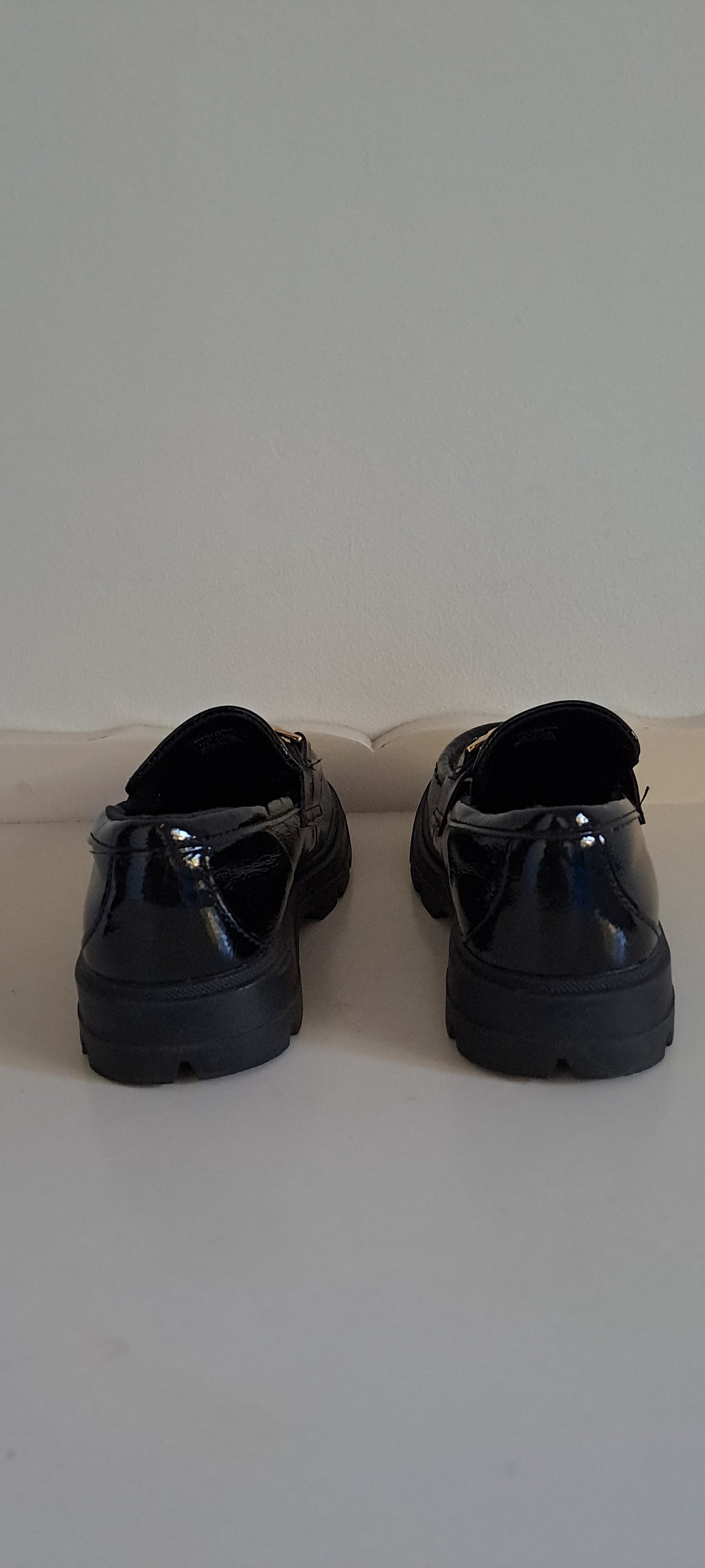 Zara Kids Black Patent Chunky Loafers with Gold Horsebit Detail Size 27 / UK 9