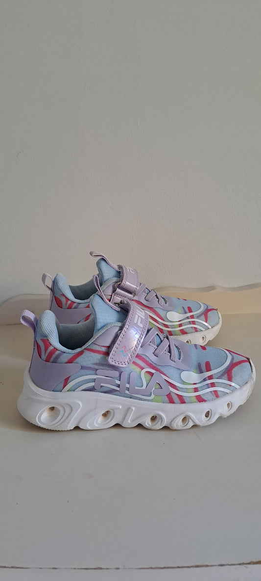Fila Kids Cam Lights Light Blue/Pink Easy-On Sneakers Size UK 12 / EUR 31