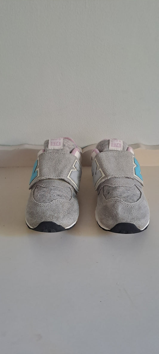 New Balance Kids 574 New-B Hook & Loop Brighton Grey/Summer Aqua Sneakers Size UK 8.5 / EUR 26