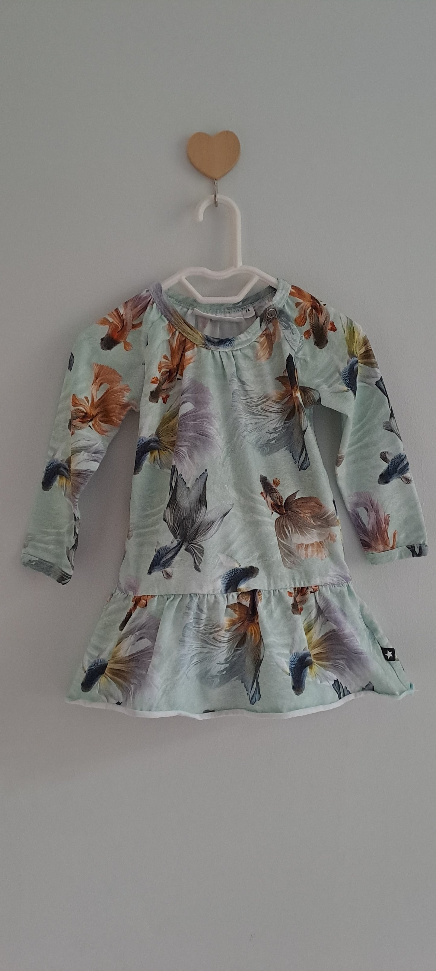 Molo Baby Girl Goldfish Print Long Sleeve Dress Size 74 6-9 Months