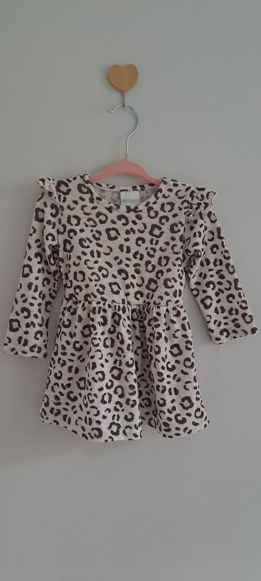 Cuddlesome Baby Girl Leopard Print Frill Shoulder Dress 6-12 Months